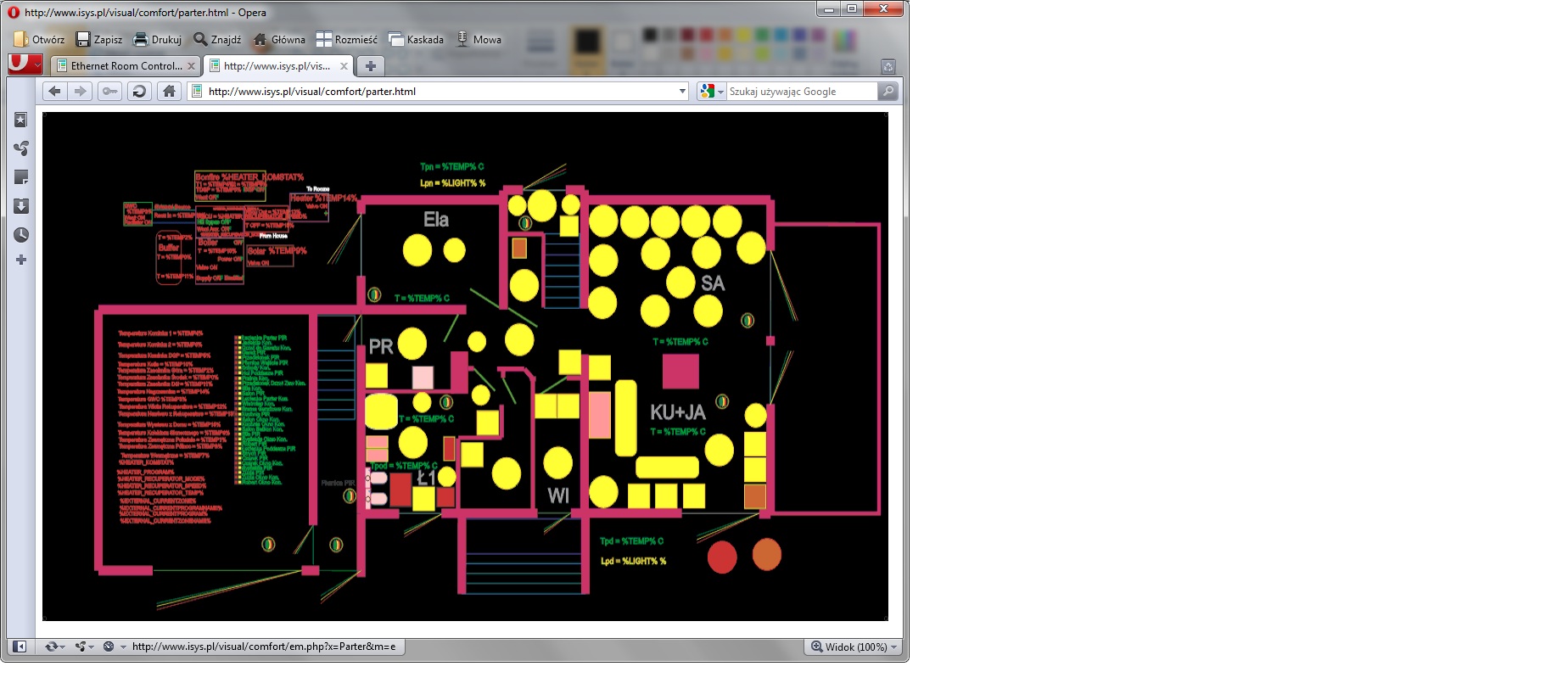 Inteligentny Dom eHouse Zarządzanie budynkiem z przegladarki WWW (Mapy HTML) wersja comfort dla tego samego projektu