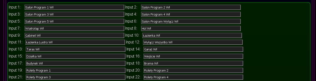 Customized eHouse.PRO system configuration - Inputs Names 